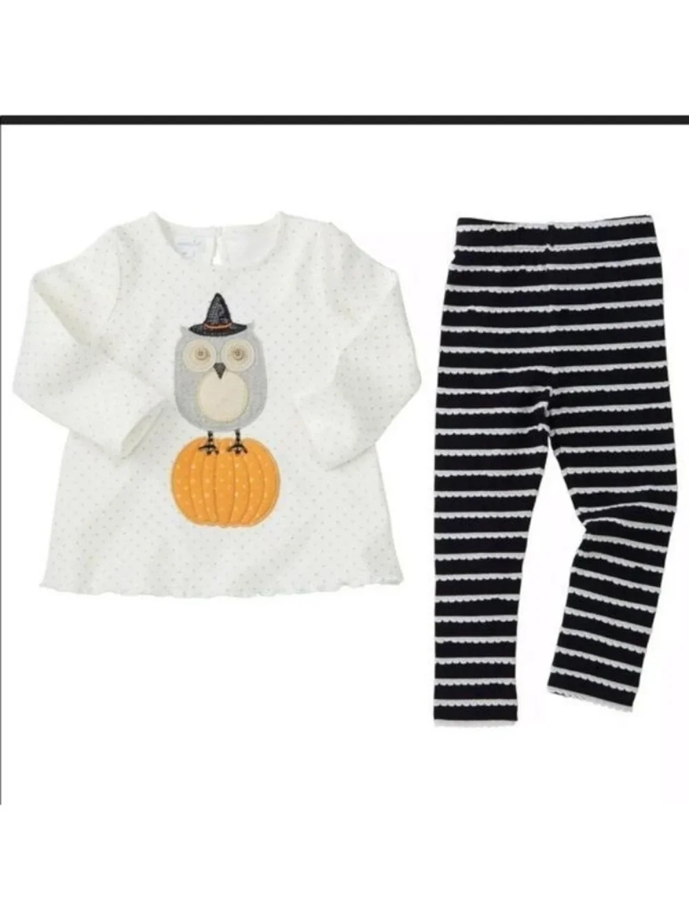 Mud Pie 0-6m NWT Owl Halloween pumpkin Fall SET gold glitter tunic leggings